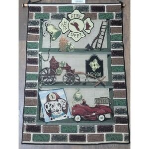 Firefighter Wall Hanging Tapestry Vintage‎ Fire Dept Dalmatian Decor